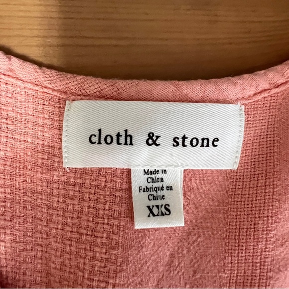 Cloth & Stone NWT Pink Textured Long Sleeve Blouse Size XXS Cotton/Linen Blend - Picture 4 of 7